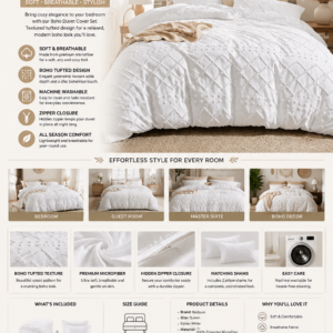bedsure boho duvet cover queen size white breathable & soft boho bedding, machine washable comforter cover for all seasons, includes 1 duvet cover 90"x90" with 2 pillow shams & zipper closure