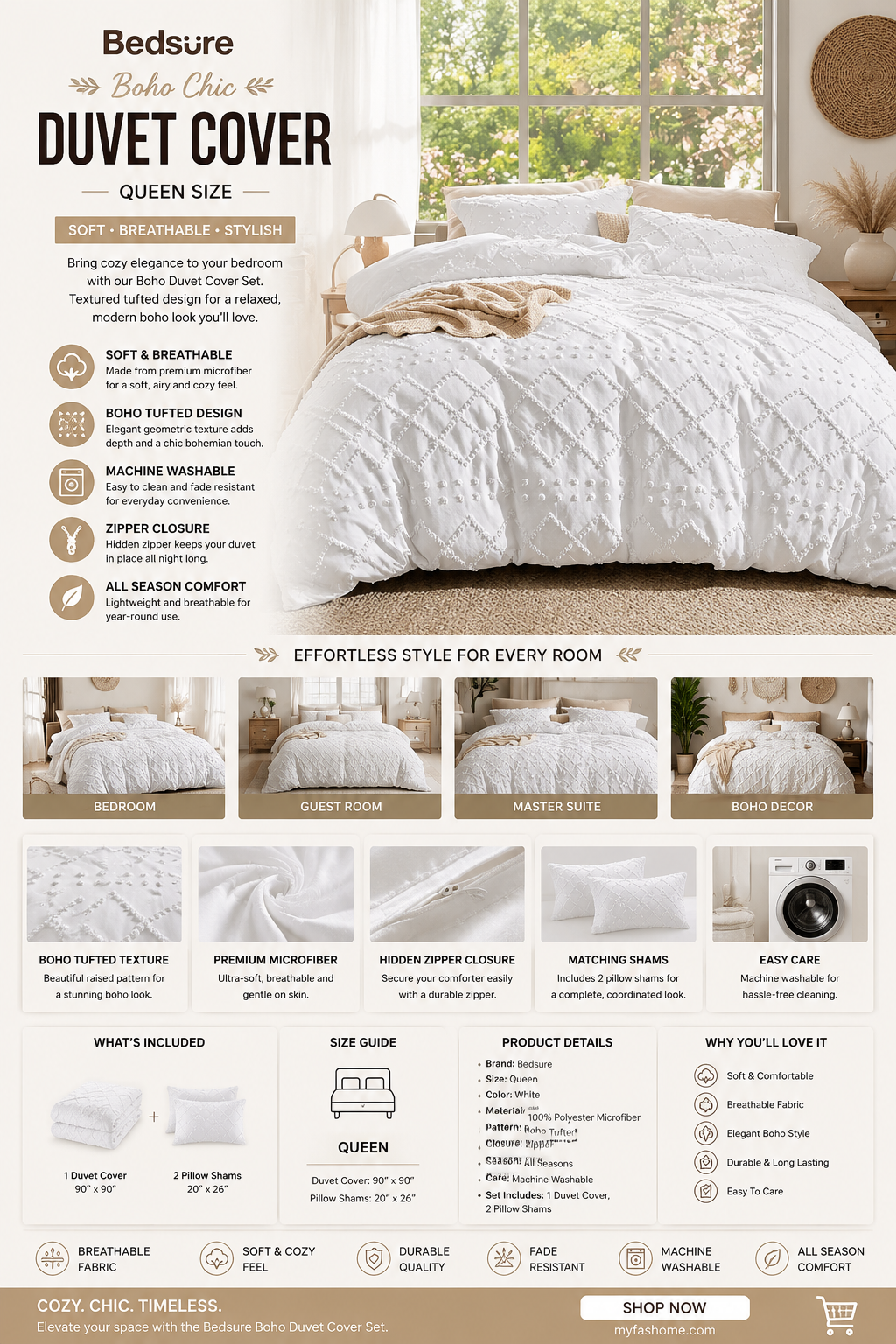 bedsure boho duvet cover queen size white breathable & soft boho bedding, machine washable comforter cover for all seasons, includes 1 duvet cover 90"x90" with 2 pillow shams & zipper closure bedsure boho duvet cover queen size white breathable & soft boho bedding, machine washable comforter cover for all seasons, includes 1 duvet cover 90"x90" with 2 pillow shams & zipper closure