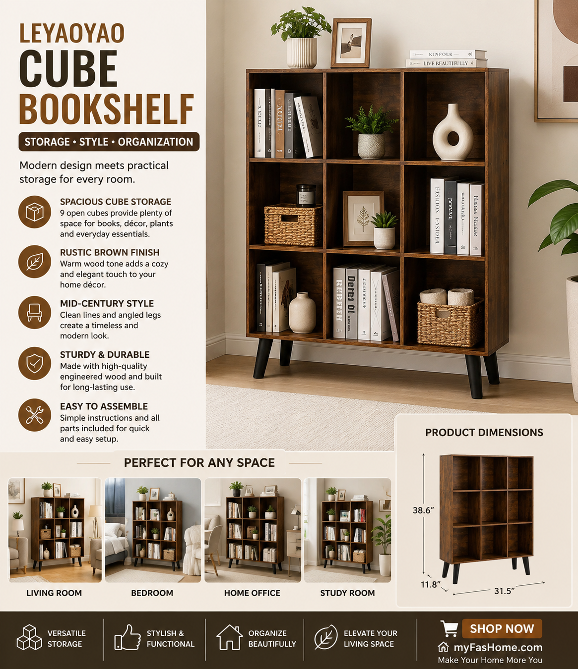 leyaoyao cube bookshelf 3 tier mid century rustic brown modern bookcase with legs,retro wood bookshelves storage organizer shelf,freestanding open book shelves for bedroom,living room,office leyaoyao cube bookshelf 3 tier mid century rustic brown modern bookcase with legs,retro wood bookshelves storage organizer shelf,freestanding open book shelves for bedroom,living room,office