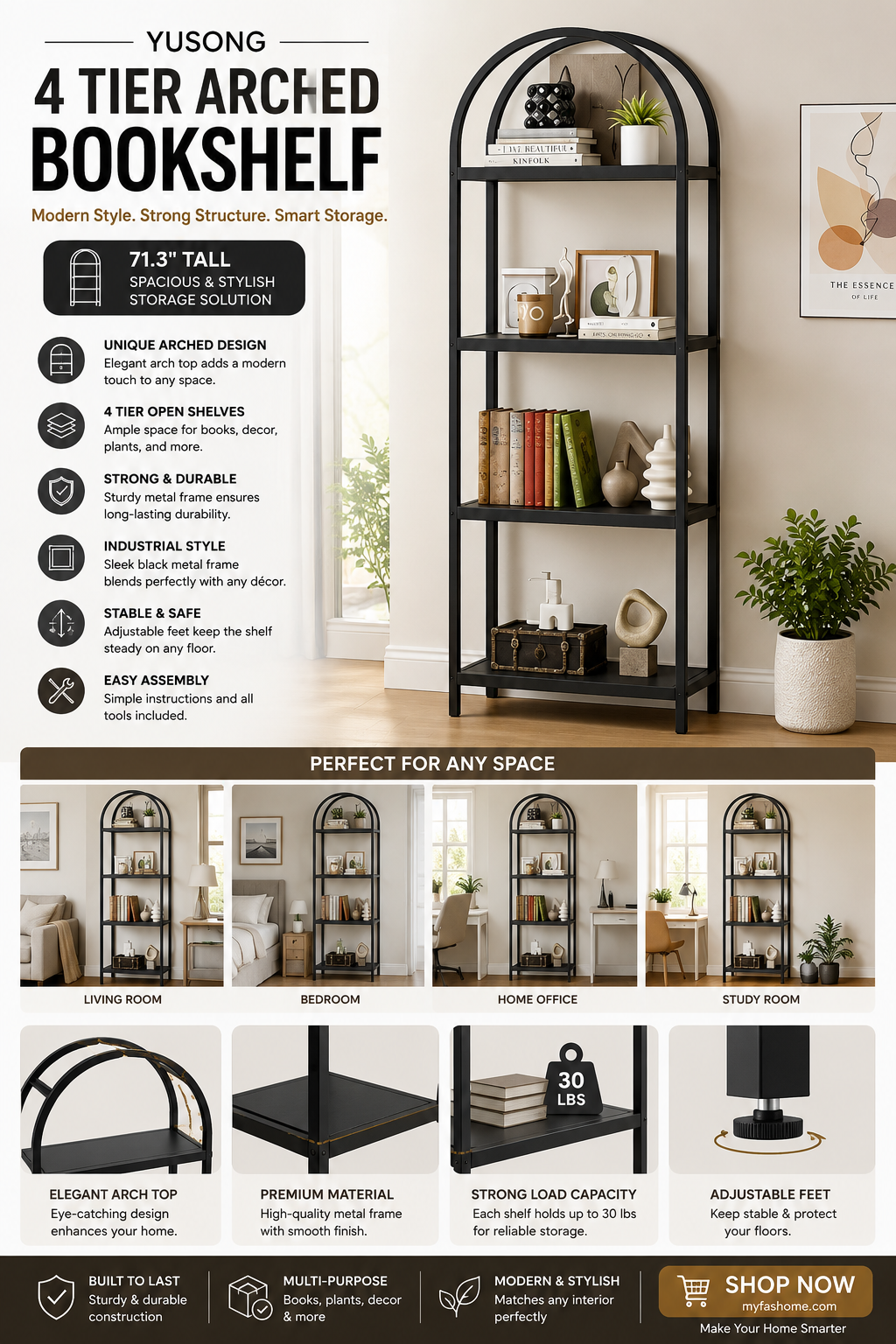 yusong bookshelf 4 tier arched bookcase, 71.3" tall industrial open book shelves for living room, modern freestanding display shelving unit storage rack with metal frame, office, bedroom, black yusong bookshelf 4 tier arched bookcase, 71.3" tall industrial open book shelves for living room, modern freestanding display shelving unit storage rack with metal frame, office, bedroom, black