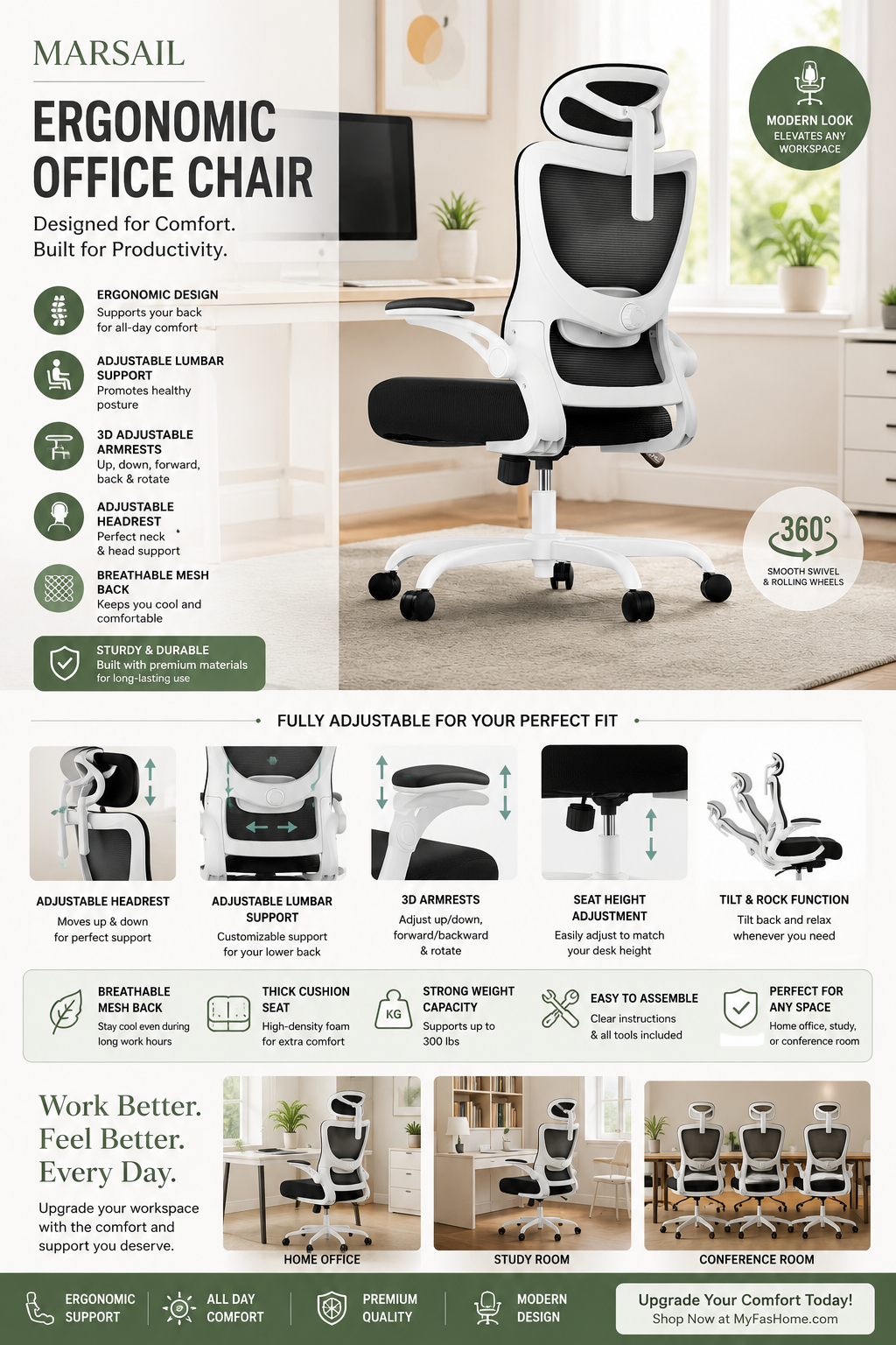 marsail ergonomic office chair: office desk chair with high back mesh and adjustable lumbar support rolling work swivel task chairs with wheel 3d armrests and headrest marsail ergonomic office chair: office desk chair with high back mesh and adjustable lumbar support rolling work swivel task chairs with wheel 3d armrests and headrest