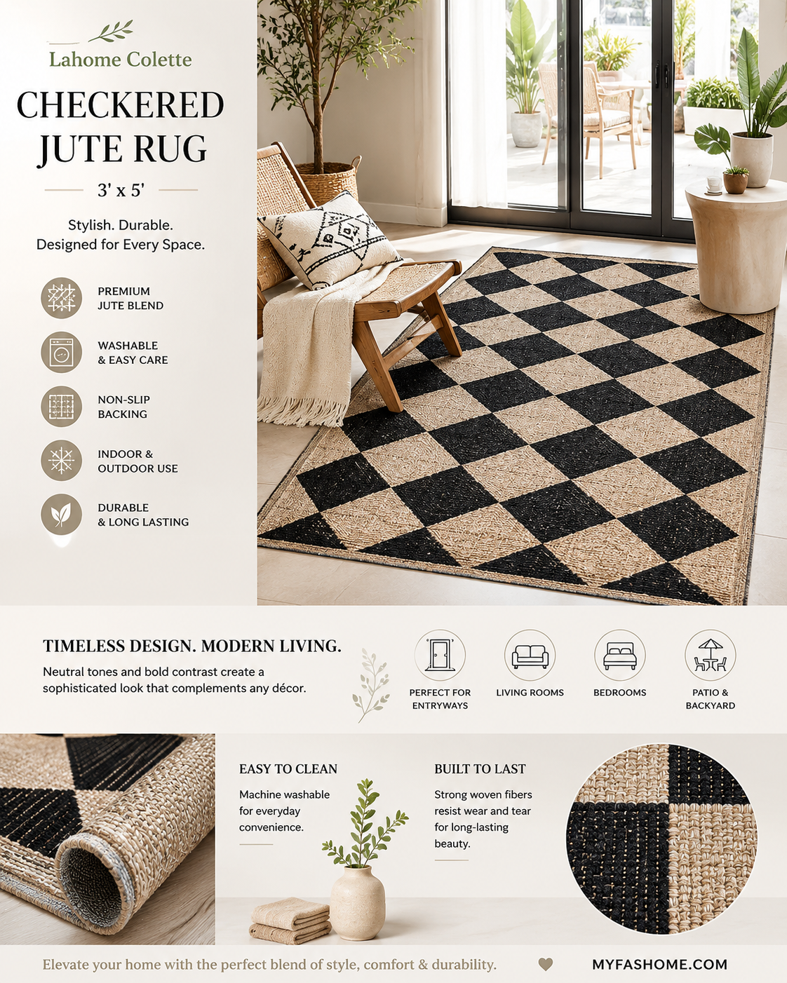 lahome colette checkered easy jute 3x5 outdoor patio rug, washable rugs for entryway diamond indoor outdoor living room carpet, farmhouse neutral non slip black door carpet for backyard bedroom lahome colette checkered easy jute 3x5 outdoor patio rug, washable rugs for entryway diamond indoor outdoor living room carpet, farmhouse neutral non slip black door carpet for backyard bedroom