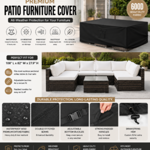 patio furniture covers, outdoor furniture cover waterproof, general purpose, outside table and chair covers, heavy duty 600d (108 inch l x 82 inch w x 27.9 inch h)