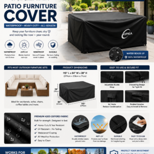 patio furniture covers waterproof winter, heavy duty outdoor furniture set covers for table chairs, anti uv, no tears or fading (110" l x 84" w x 28" h)