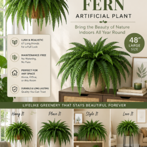 Nearly Natural Boston fern artificial plant set of 2 with realistic green fronds for indoor home and office decor