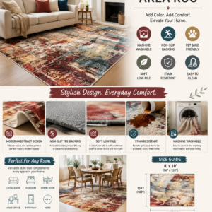 Lahome modern abstract washable area rug 8x10 featuring colorful contemporary design, soft low-pile texture, and non-slip backing