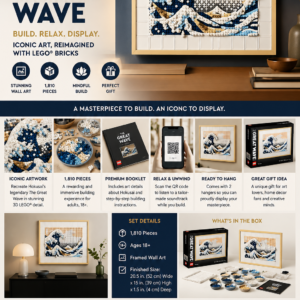 LEGO Art Hokusai The Great Wave wall art building set featuring framed Japanese artwork made from LEGO bricks