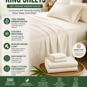 Pure Bamboo King Sheets made from 100% organic bamboo viscose featuring cooling comfort and luxurious softness.