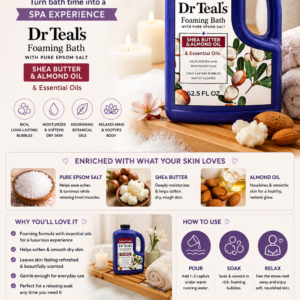 Dr Teal's Foaming Bath with Pure Epsom Salt, Shea Butter and Almond Oil for soft and nourished skin.