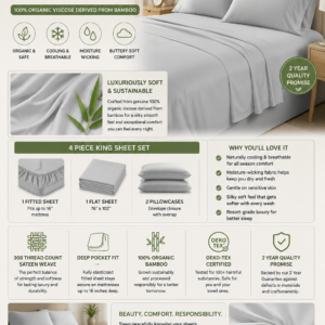Pure Bamboo King Sheets in Silver Pearl color made from 100% organic bamboo viscose with cooling and breathable fabric.
