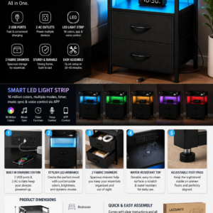 Nightstand with Charging Station & LED Lights | Modern Bedside Table | MyFasHome