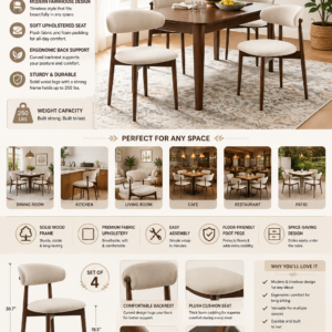 COLAMY wooden dining chairs set of 4 with beige upholstered seats and solid wood legs around a modern dining table