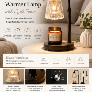 Elegant GODONLIF candle warmer lamp with dimmable lighting, adjustable height, and cycle timer for safely warming jar candles.