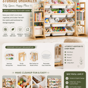 SpaceAid toy storage organizer with 12 bins and side bookshelves designed for organizing toys, books, crafts, and playroom essentials.