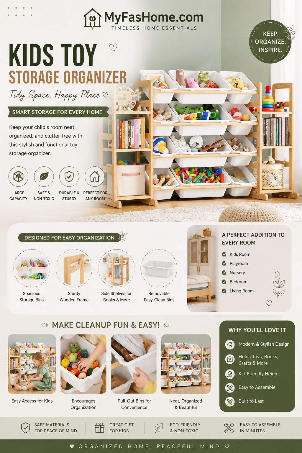 SpaceAid Toy Storage Organizer with 12 Bins SpaceAid toy storage organizer with 12 bins and side bookshelves designed for organizing toys, books, crafts, and playroom essentials.