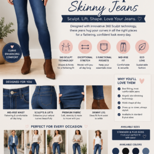 Women's mid-rise skinny jeans featuring 360 sculpt technology, stretch denim fabric, curve-enhancing fit, and comfortable everyday style.