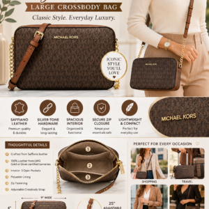 Michael Kors Women's Jet Set Large Crossbody Bag crafted from premium Saffiano leather with adjustable strap and elegant designer styling.