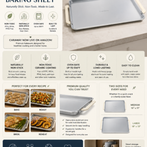 Caraway non-stick ceramic baking sheet featuring non-toxic coating, large baking surface, and modern bakeware design.