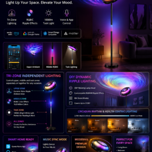 Govee Uplighter RGBIC smart floor lamp with ripple projector, colorful ambient lighting, and Alexa-compatible smart controls.
