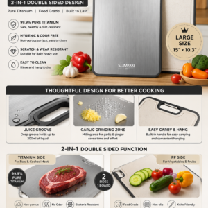 Double sided titanium cutting board for kitchen with food grade titanium surface and PP side for vegetables and fruits