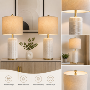pokat 23" modern ceramic table lamp set of 2 for living room white desk lamps for bedroom farmhouse bedside nightstand lamp house warming gifts new home decor end table lamps gifts for women mom beige