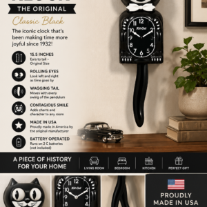 Kit Cat Klock Classic Black vintage wall clock with rolling eyes and wagging tail for retro home decor