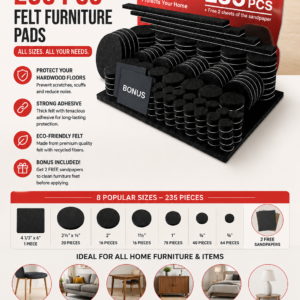 X-Protector felt furniture pads set with multiple sizes designed to protect hardwood floors from scratches and furniture damage.