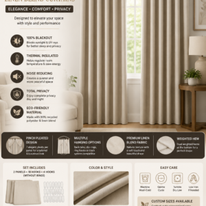 Vision Home linen blend pinch pleated blackout curtains with thermal insulation and elegant room darkening design for living room and bedroom