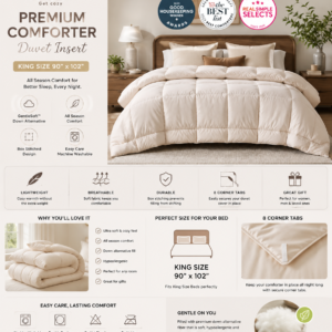 bedsure comforter duvet insert quilted comforters king size, all season duvet, gentlesoft down alternative bedding blanket, with 8 tabs, gifts for women/men, beige, king 90 x 102 inches