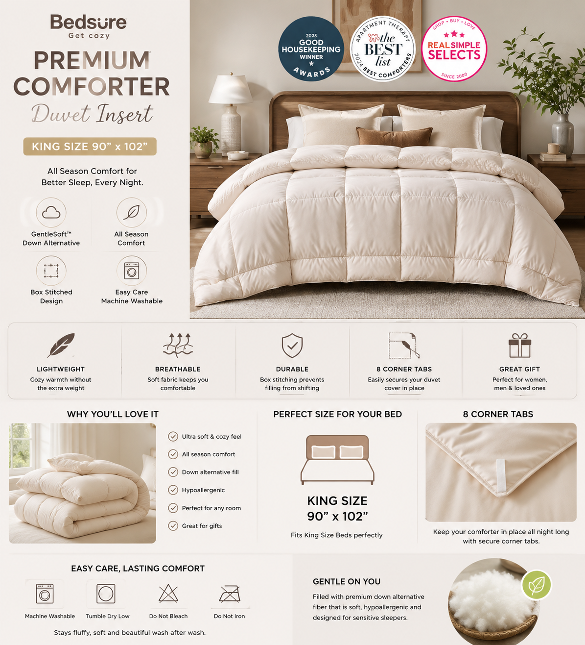 bedsure comforter duvet insert quilted comforters king size, all season duvet, gentlesoft down alternative bedding blanket, with 8 tabs, gifts for women/men, beige, king 90 x 102 inches bedsure comforter duvet insert quilted comforters king size, all season duvet, gentlesoft down alternative bedding blanket, with 8 tabs, gifts for women/men, beige, king 90 x 102 inches
