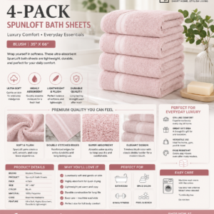 modern threads 4 pack spunloft bath sheet blush 35x66