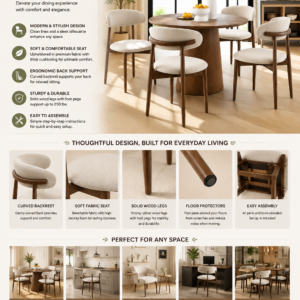 COLAMY upholstered wooden dining chairs set of 4 featuring beige fabric seats, ergonomic backrests, and solid wood legs for modern dining rooms and kitchens.