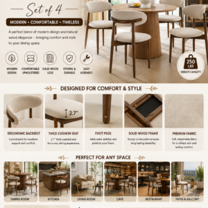 COLAMY wooden dining chairs set of four with beige upholstered seats, ergonomic backrests, and solid wood legs for modern dining rooms.