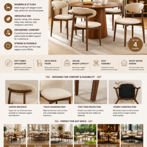 COLAMY wooden dining chairs set of 4 with upholstered beige fabric seats and solid wood legs for modern farmhouse dining rooms.
