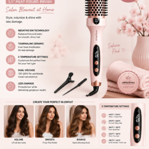 Wavytalk Thermal Brush Blowout Boost 1.5-inch ionic ceramic round brush in Sakura Pink.
