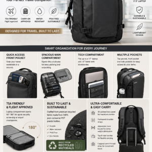 tomtoc 40L travel backpack with TSA-friendly laptop compartment, water-resistant material, and flight-approved carry-on design.