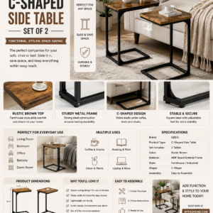qeeig c table side table set of 2 living room sets c shaped couch tray end tables farmhouse, rustic brown (017 30bn)